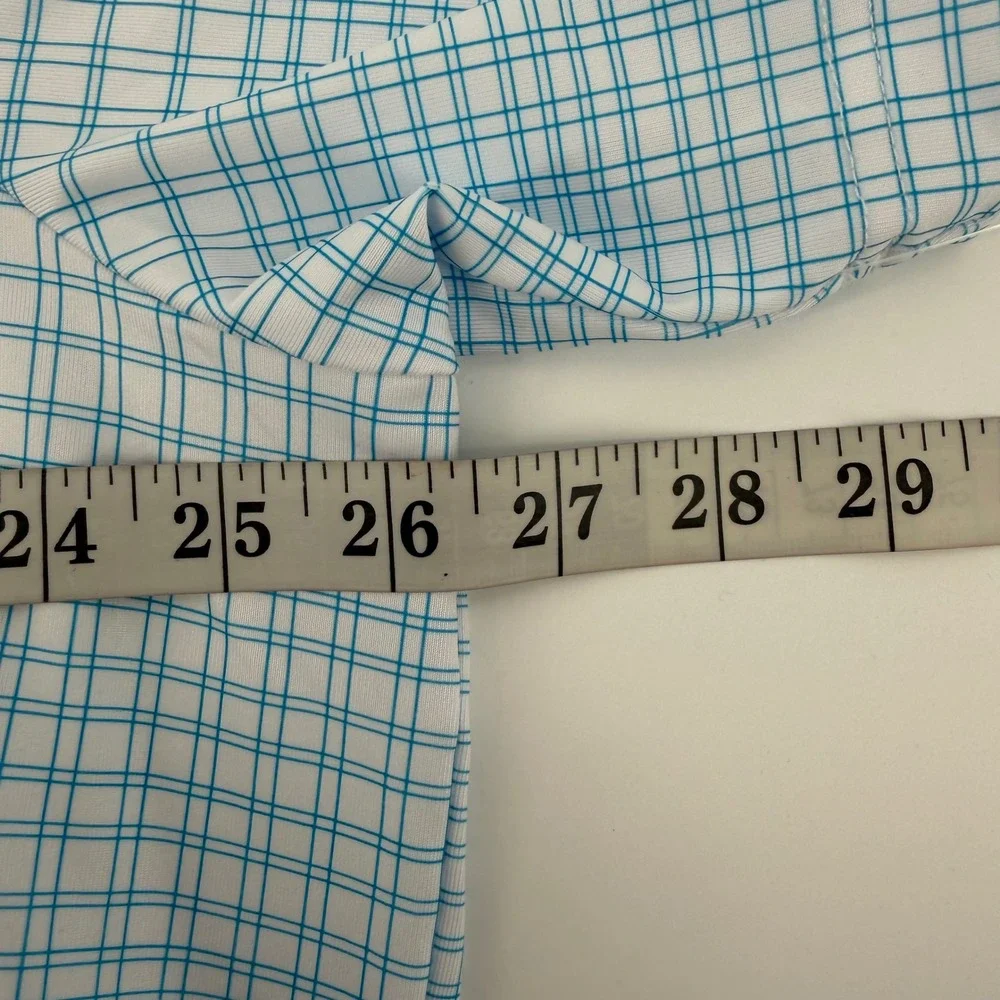 Adidas Golf Polo Mens 2XL White Blue Plaid Ultimate Print ADVR0845 UPF 50